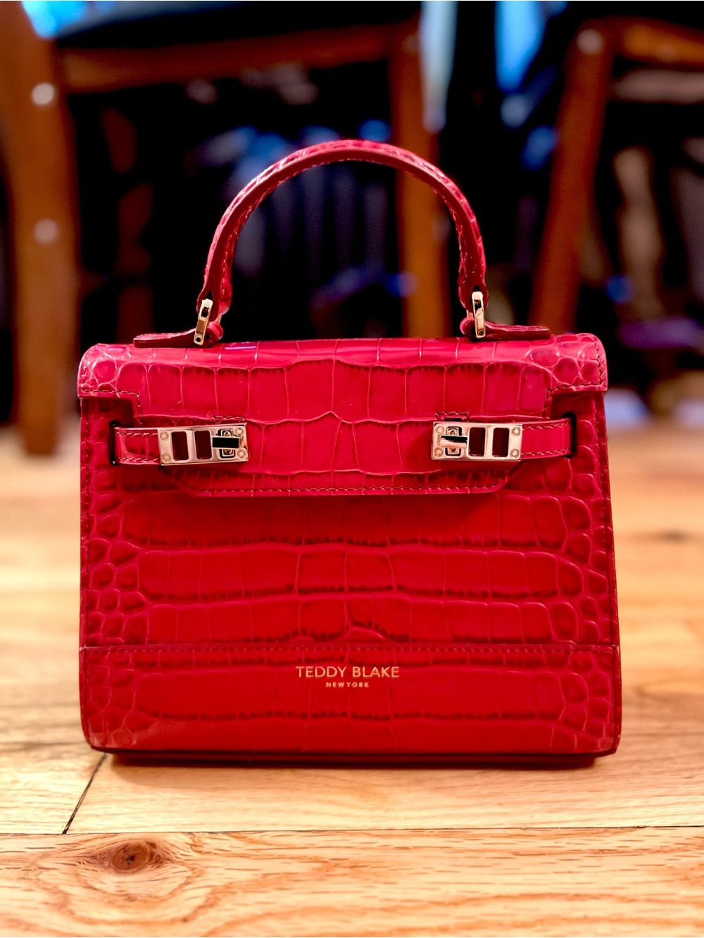 Teddy Blake “Kim Croco Red” 9”. In Red w/ Gold Hardware. New. Originally $635